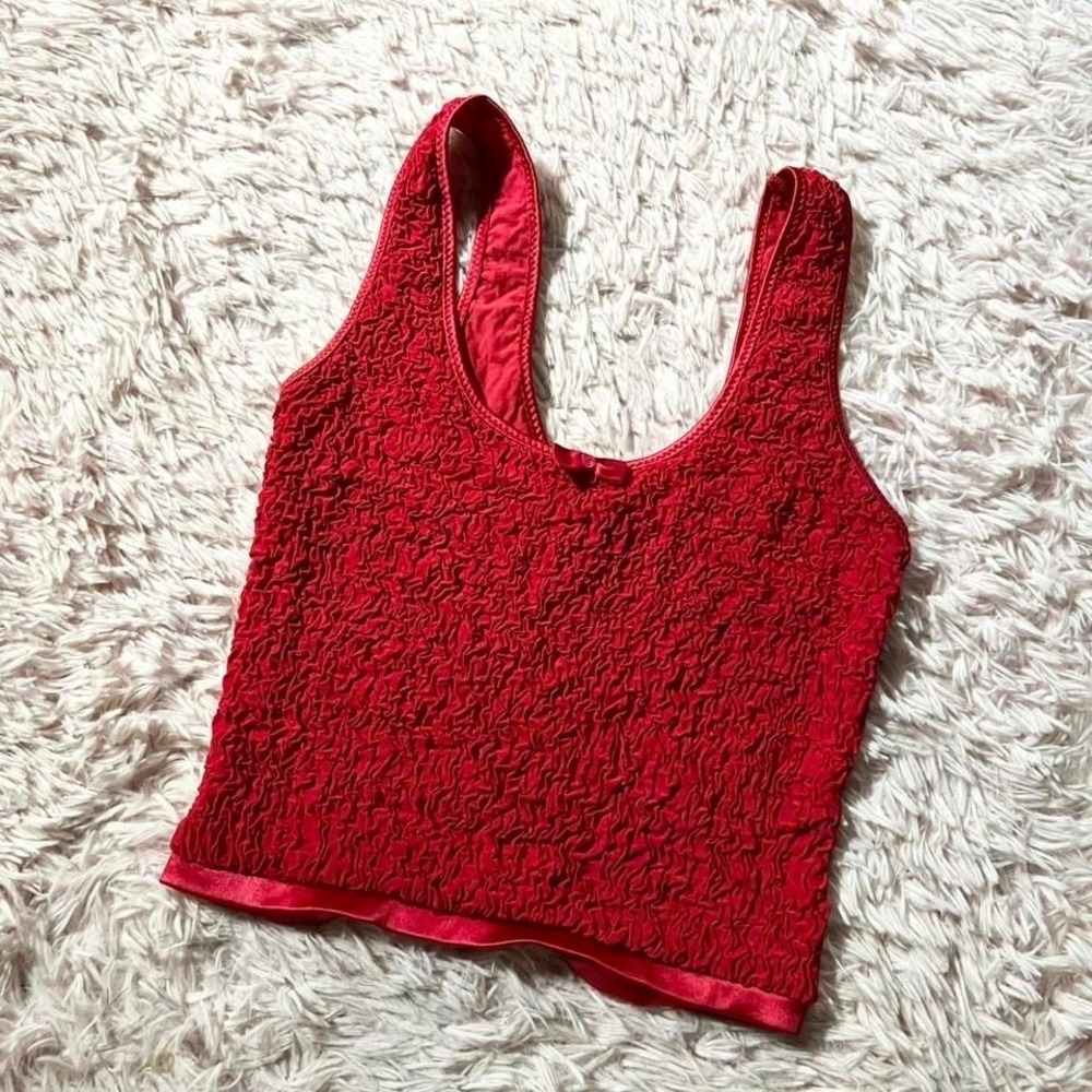 Vintage Red Whimsygoth Textured Camisole Crop Top Womens S Feminine Pinup Flirty